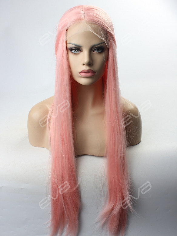 Peach Pink Long Straight Synthetic Lace Front Wig All Synthetic Wigs