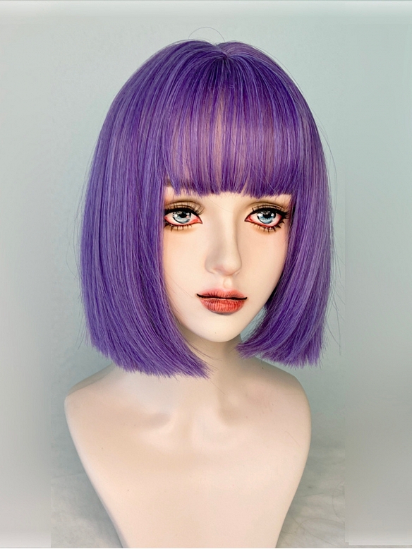 Evahair 2021 New Style Cute Purple Bob Straight Synthetic Wig with Bangs