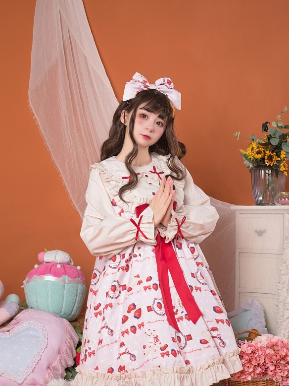 Evahair fashion strawberry printed pink lolita dress JSK