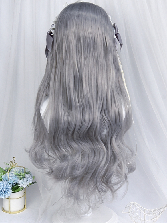 Evahair 2021 New Style Grey Long Wavy Synthetic Wig with Bangs