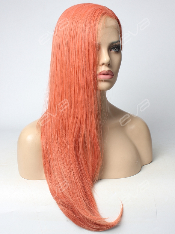 2017 New Color Rose Golden Long Straight Synthetic Lace Front Wig