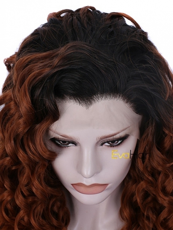 Sexy Curly Brown Heat Friendly Synthetic Hair Wig with Glueless Lace Front Cap