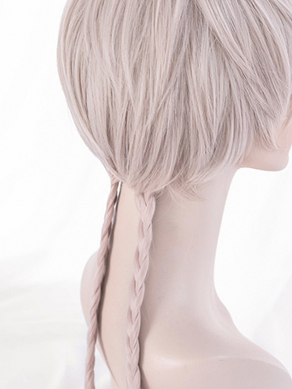 Evahair 2022 Special Offer Beige and White Short Straight Synthetic Wig with Bangs and Little Braids