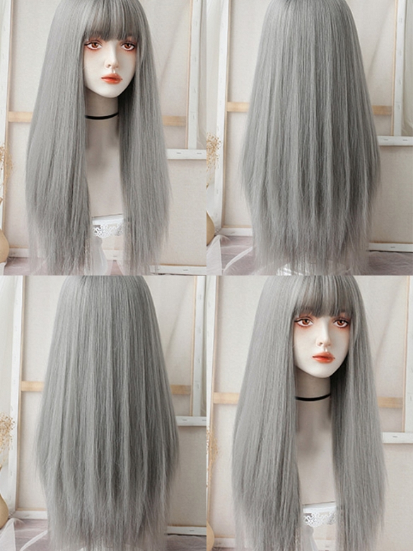 Evahair 2022 New Style Grey Long Straight Synthetic Wig with Bangs