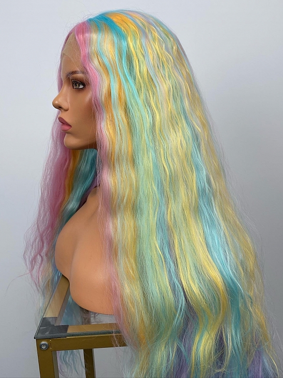 2019 UNICORN MIXED COLOR SHORT WAVY BOB SYNTHETIC LACE FRONT WIG