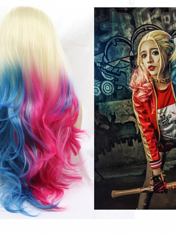 Evahair Fashion Style Harley Quinn Gradual Chage Color Cosplay Synthetic Wig