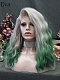 Evahair Grey to Green Medium Length Wavy Synthetic Lace Front wig