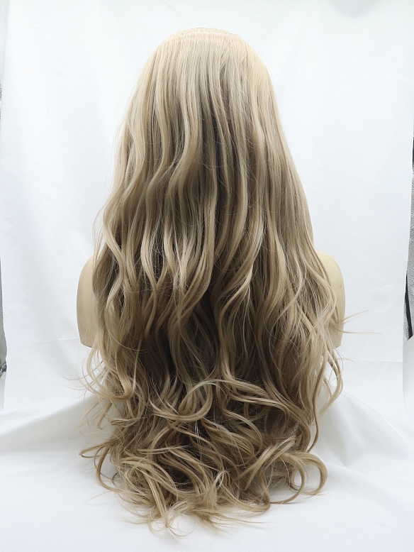 New Style Platinum Blonde  Wavy Wefted Cap Synthetic Wig