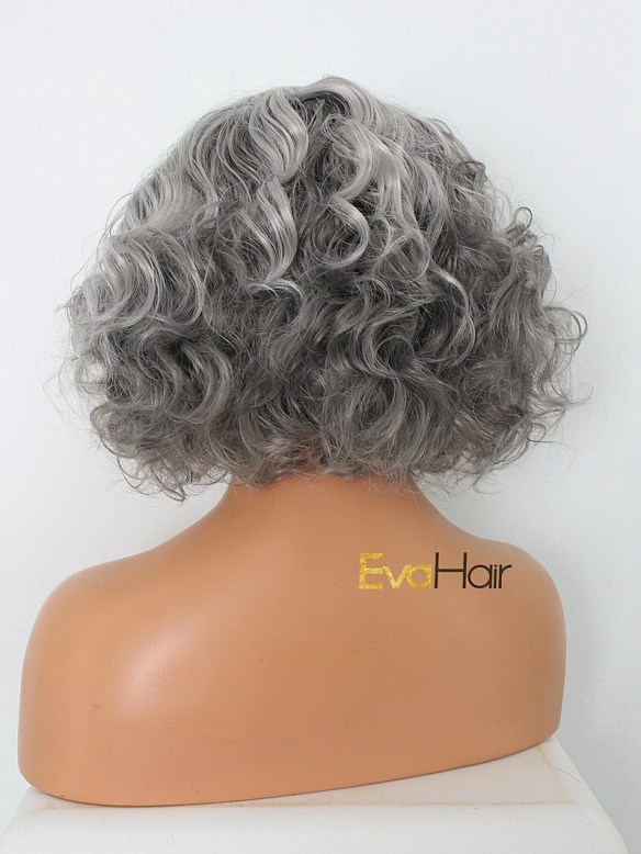 Granny Grey Curly Short Synthetic Lace Front Wig