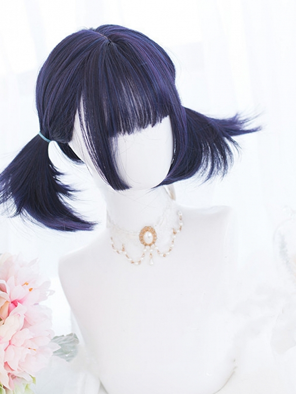 Evahair 2021 New Style Blue Bob Short Synthetic Wig with Bangs and Hime Cut