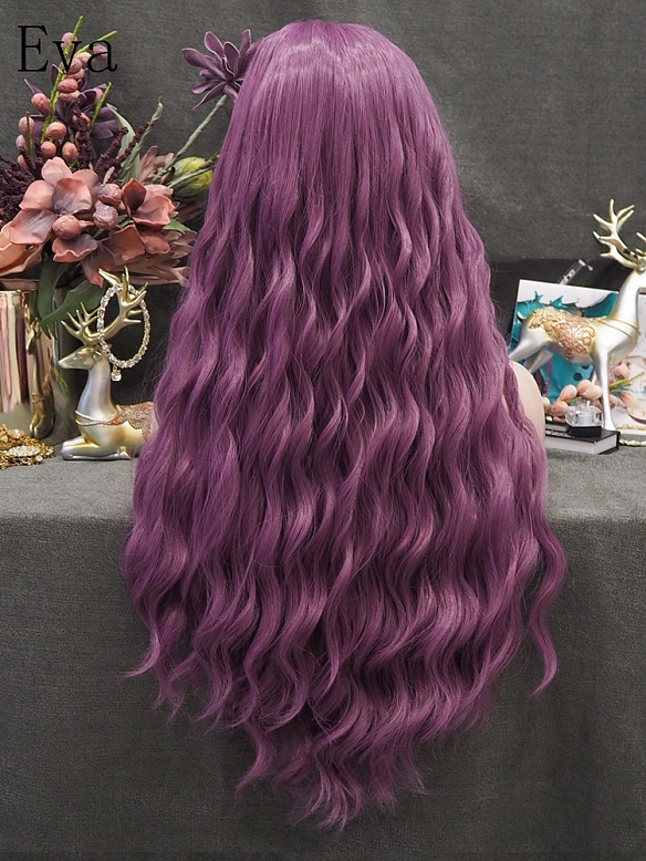 Evahair Purple Long Wavy Synthetic Lace Front Wig