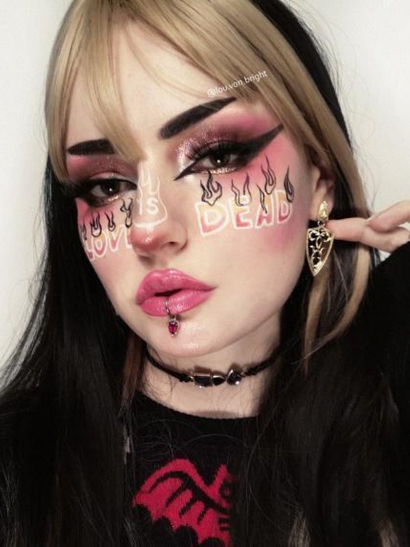 Evahair Black and Front Blonde Medium Length Straight Synthetic Wig with Bangs