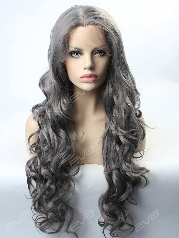 Grey Wavy Synthetic Lace Front Wig