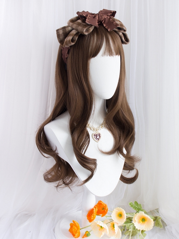 Evahair 2021 New Style Cute Brown Long Wavy Synthetic Wig with Bangs