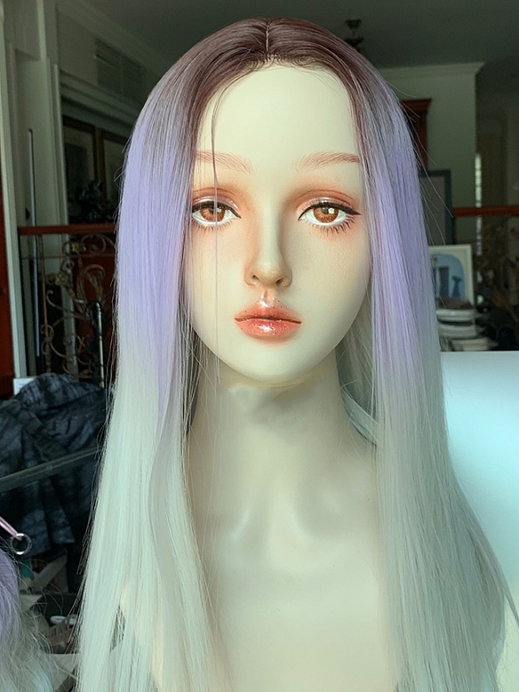 Preorder--Evahair 2021 New Style Purple Ombre Long Straight Synthetic Lace Wig