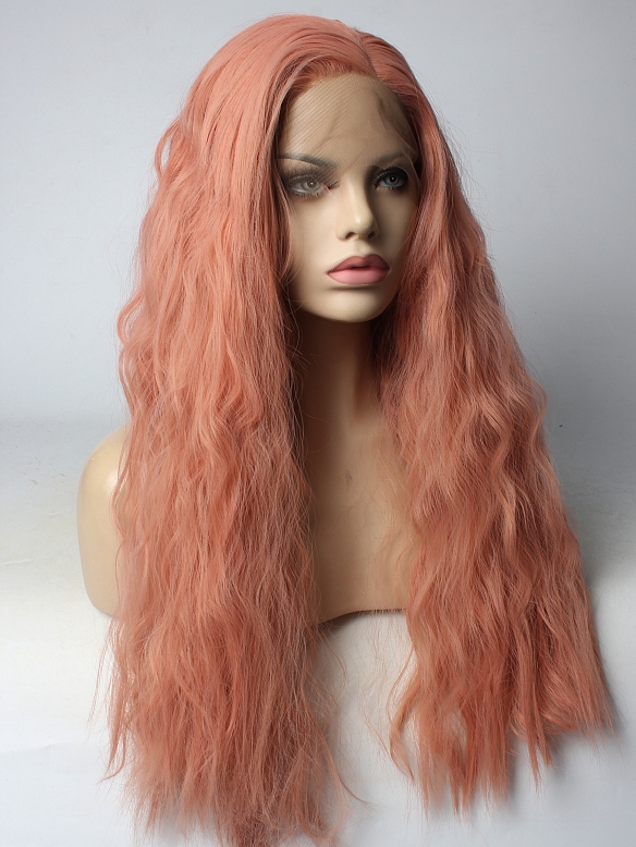 Lovely Peach with Slight Wavy Style Synthetic Lace Front Wig