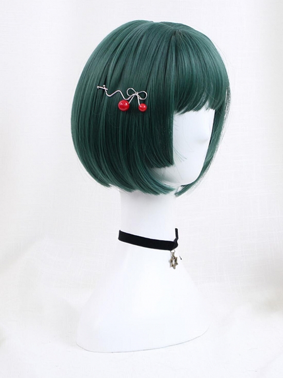 Evahair 2021 New Style Cute Green Bob Short Straight Synthetic Wig with Bangs and Hime Cut