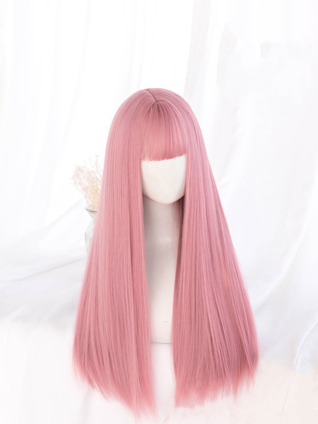 Evahair Pink Long Straight Synthetic Wig With Bangs Home Evahair 