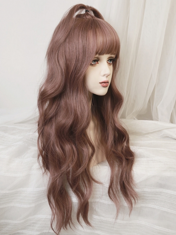 Evahair 2021 New Style Brown Mixed Long Wavy Synthetic Wig with Bangs