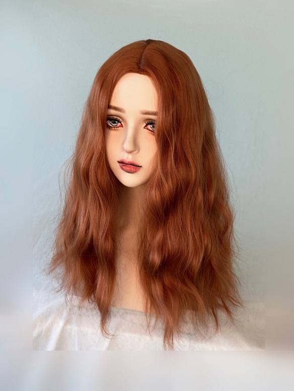 Evahair 2021 New Style Orange Medium Wavy Synthetic Wig with Bangs