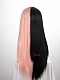 Evahair Half Black and Half Pink Wefted Cap Long Straight Synthetic Wig with Bangs