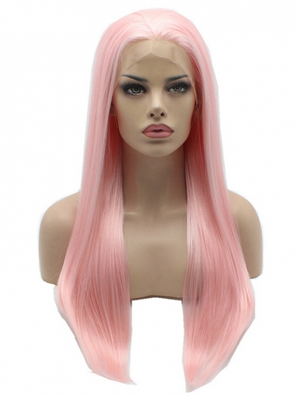 Cherry Blossom Pink Long Straight Hair Half Hand Woven Synthetic Fiber Wig
