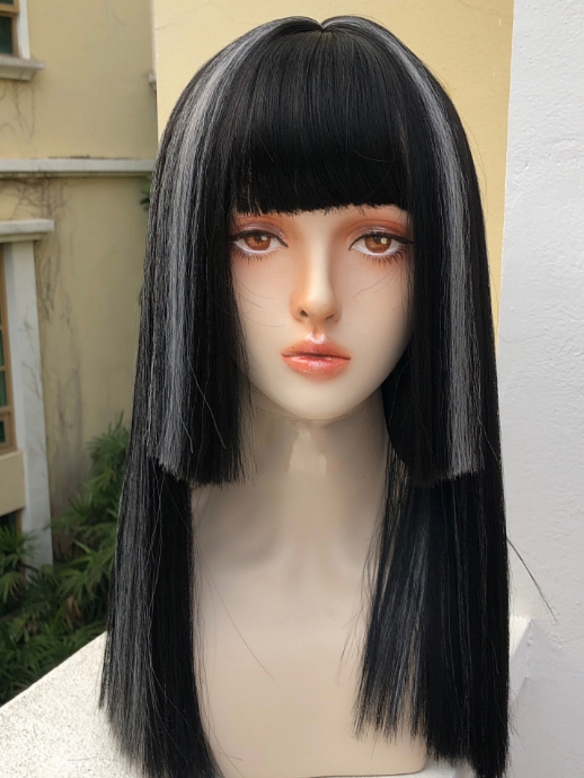Evahair 2021 New Style Black and Grey Mixed Color Synthetic Wig with Bangs and Hime Cut