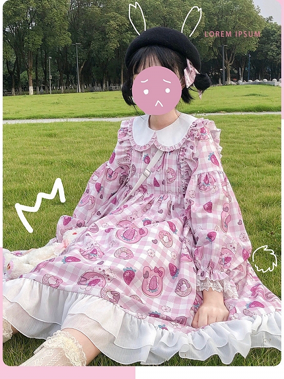 Evahair super cute bear printed pink lolita dress