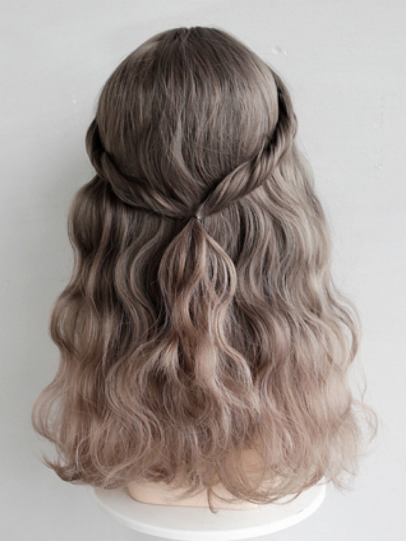 Evahair 2021 New Style Grey to Pink Ombre Medium Wavy Synthetic Wig with Bangs