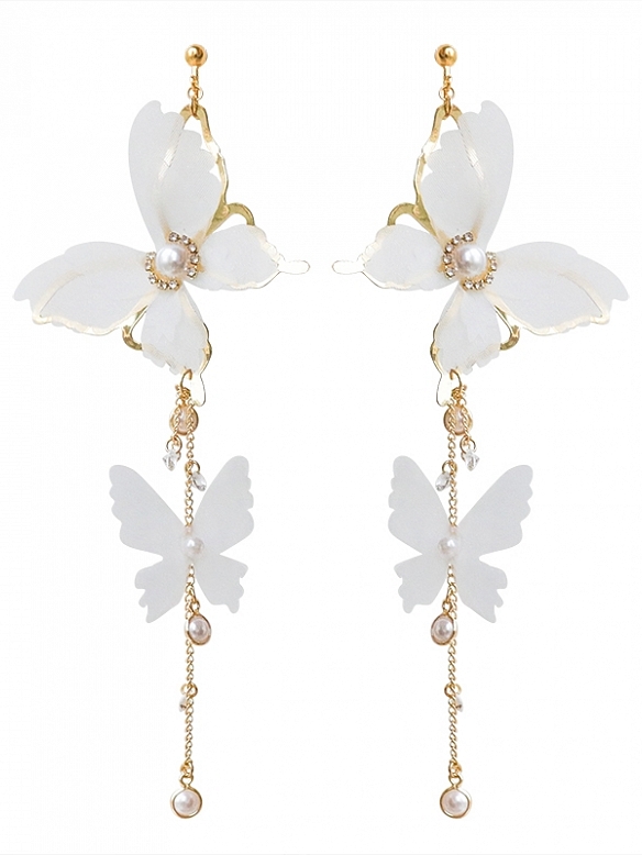 Fairy White Lace Butterfly Long Earrings