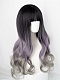Evahair Cute Purple to Grey Ombre Color Long Wavy Synthetic Wig with Bangs and Black Roots