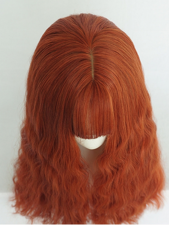 Evahair Dark Orange Long Wavy Synthetic Wig with Bangs