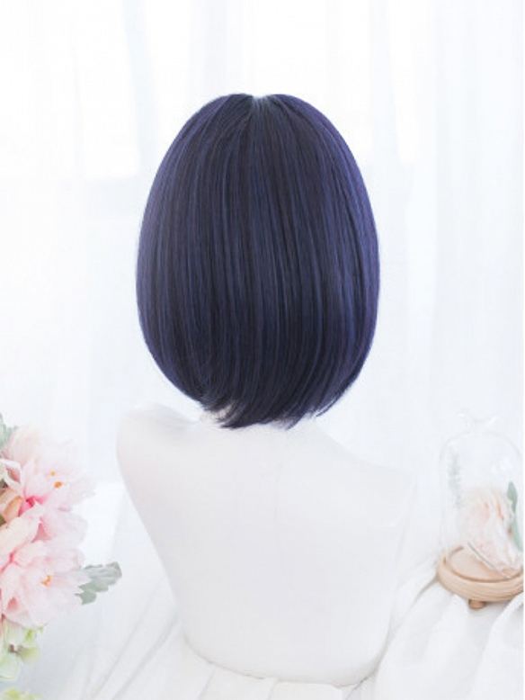 Evahair 2021 New Style Blue Bob Short Synthetic Wig with Bangs and Hime Cut