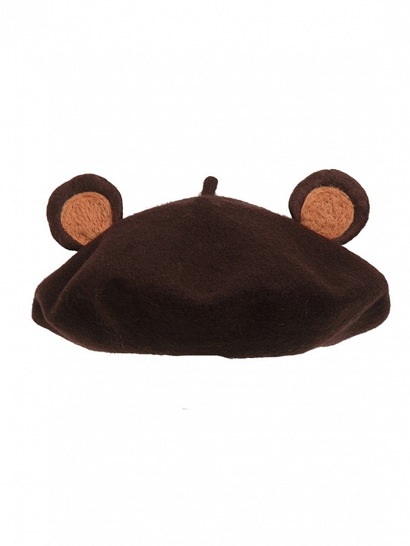 Cute Little Brown-Bear-Ears Woollen Beret Hat