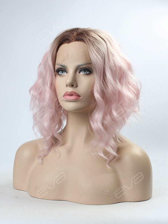 Pink Ombre Wavy Lob Synthetic Lace Front Wig