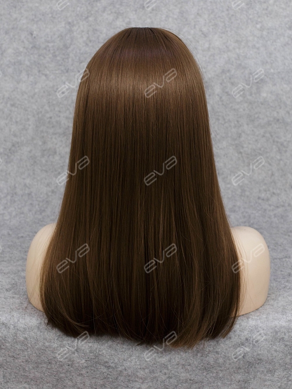 Beautiful Wefted Cap Dark Brown Long Straight Synthetic Wig with Bangs