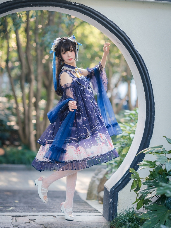 Evahair the Jade Hare -- the moon printed lolita dress