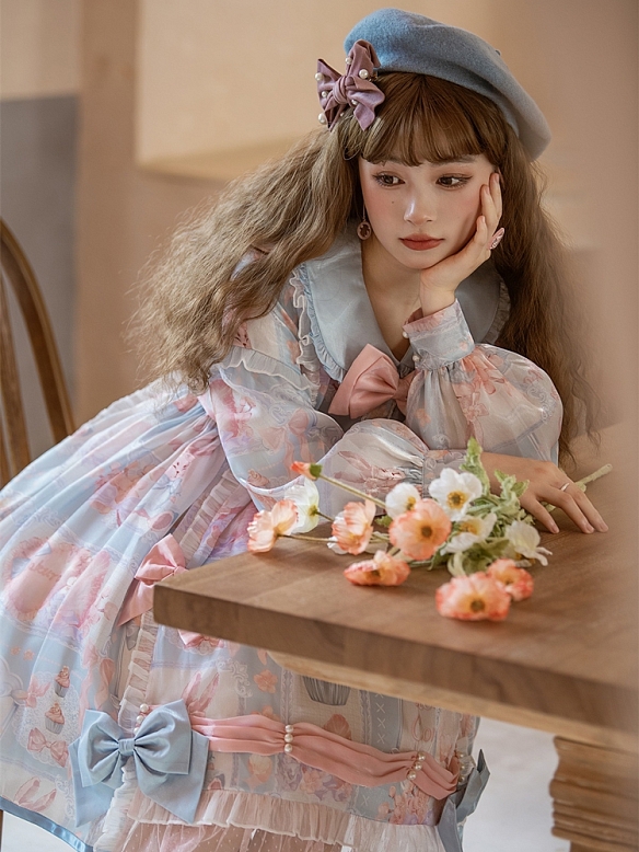 Evahair new style long sleeve floral printed lolita dress