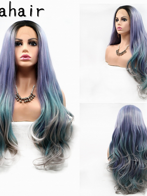 Evahair new fashion front lace long cuel hair gradient wig