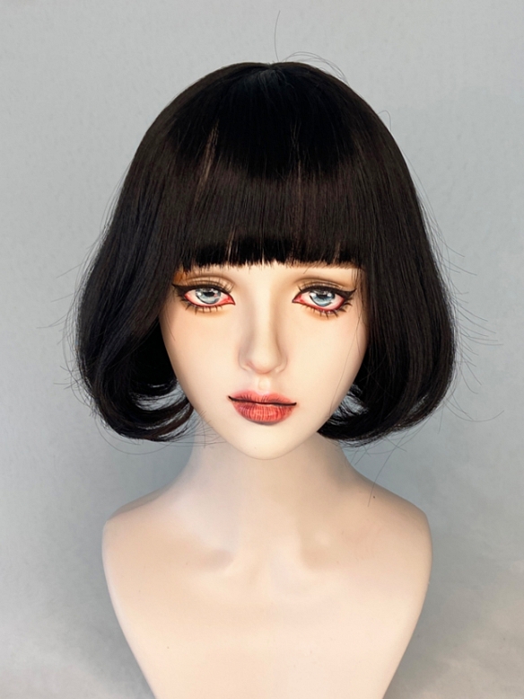 Evahair 2021 New Vintage Style Black Bob Short Synthetic Wig with Bangs