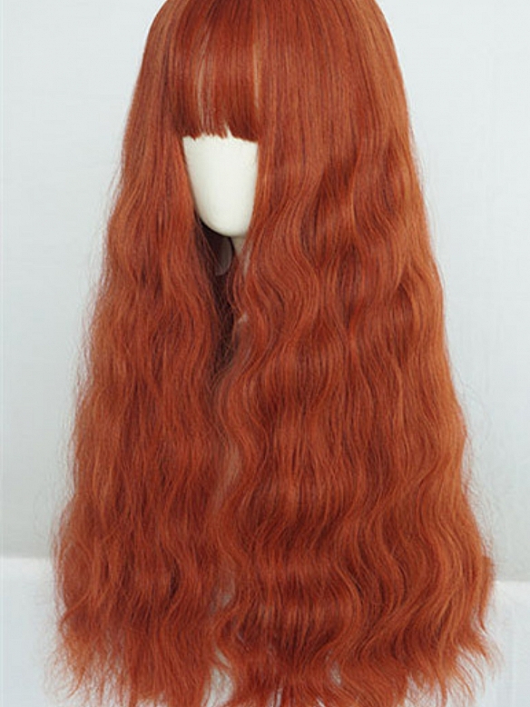 Evahair Dark Orange Long Wavy Synthetic Wig with Bangs