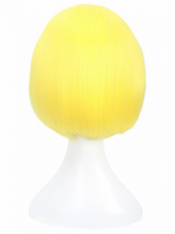 Evahair 2022 New Style Bright Yellow Short Straight Synthetic Wig with Bangs