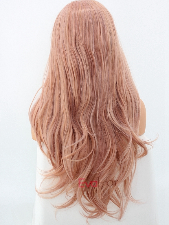 EvaHair Candy Pink Long with Sexy Wavy Synthetic Lace Front Wig