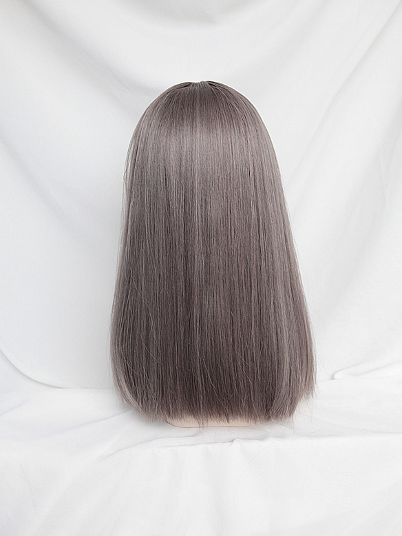 Evahair 2021 New Style Pinkish Grey Long Straight Synthetic Wig with Bangs