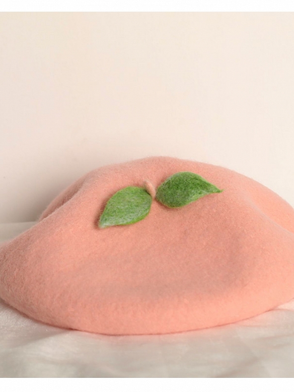 Cute Honey Peach Leaf Mori Beret Hat