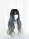 Evahair Blue to Grey Ombre Long Wavy Straight Synthetic Wig with Bangs