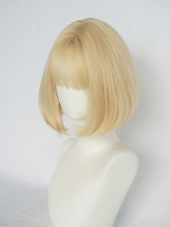 Evahair Golden Short Straight Synthetic Wig with Bangs