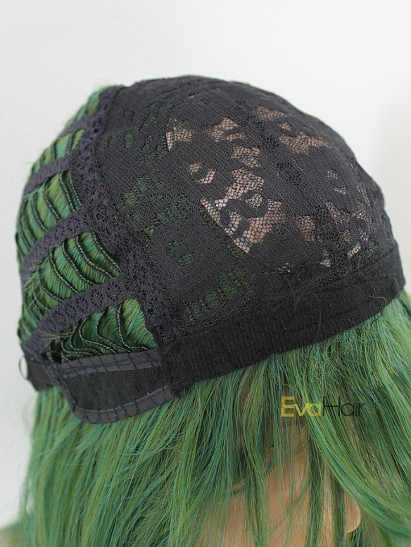 Shoulder Length Shading Green Synthetic Wig
