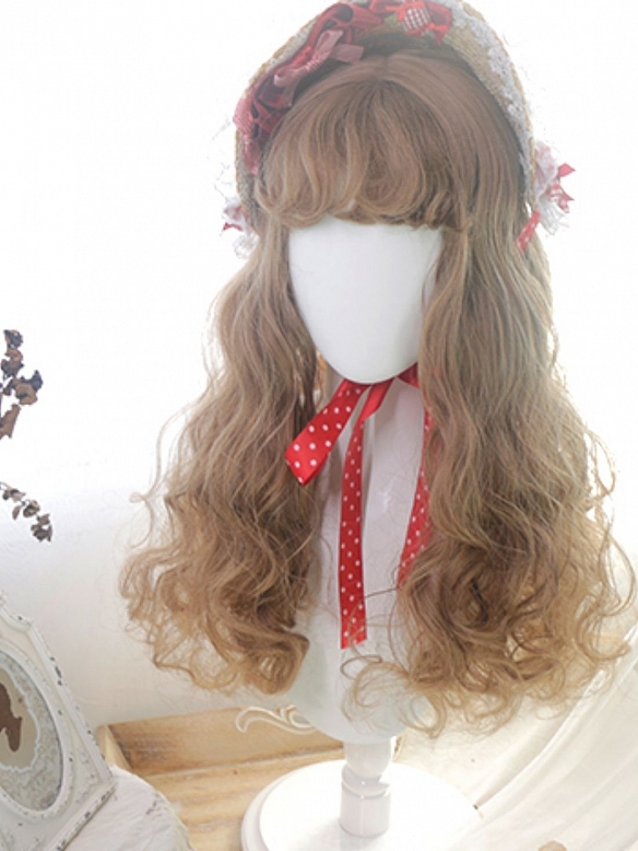 Evahair 2022 Vintage Style Brown Long Wavy Synthetic Wig with Bangs