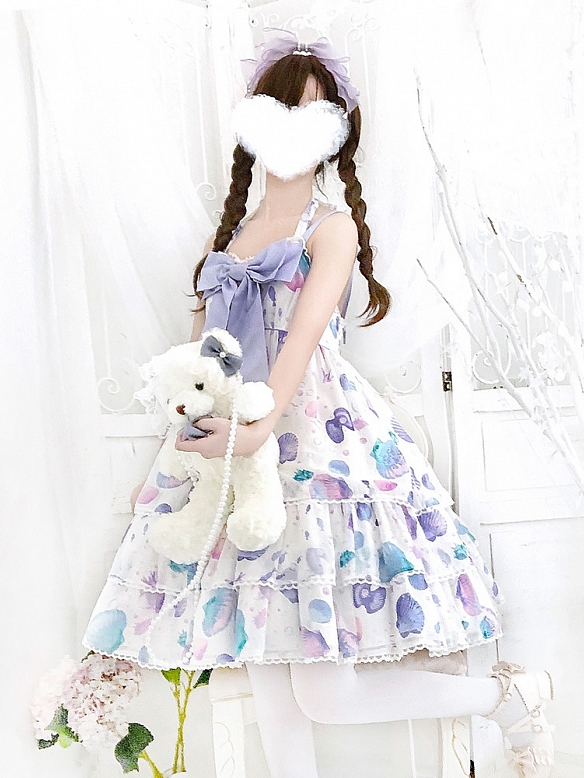 Evahair fashion lace bowknot shell printed lolita dress